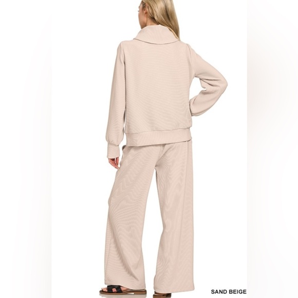 Zenana Outfitters Sand Beige Ribbed Knit Pullover & Pants Set - Picture 2 of 2